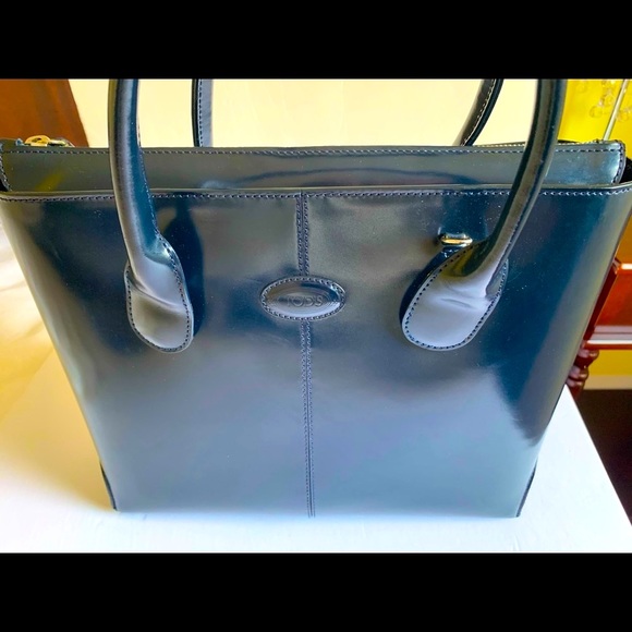 Italian Tod’s iconic D-bag large tote shoulder bag shiny real leather navy blue - Picture 3 of 16